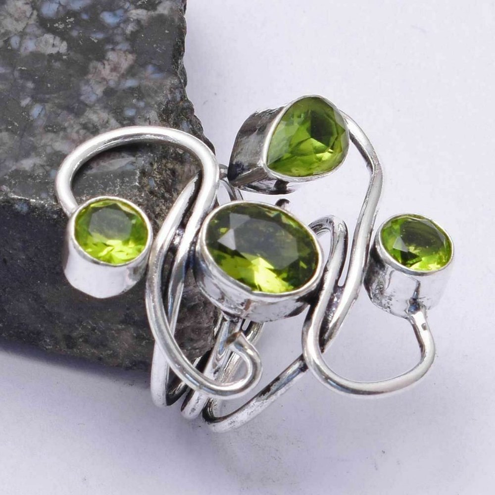 Hand Crafted Silver and Green Gemstone Ring